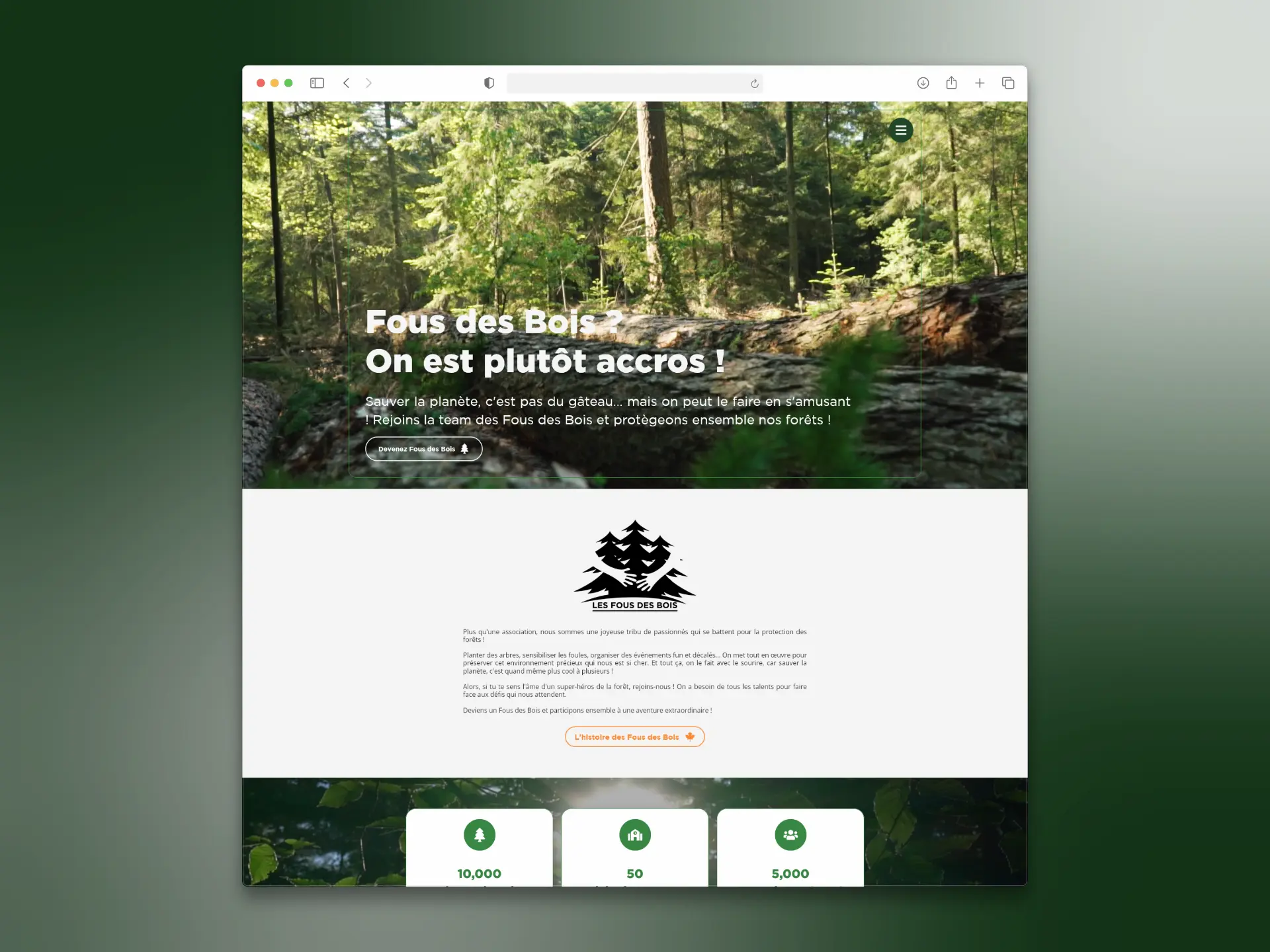 Aperçu du site web de l'agence environnementale Les Fous du Bois