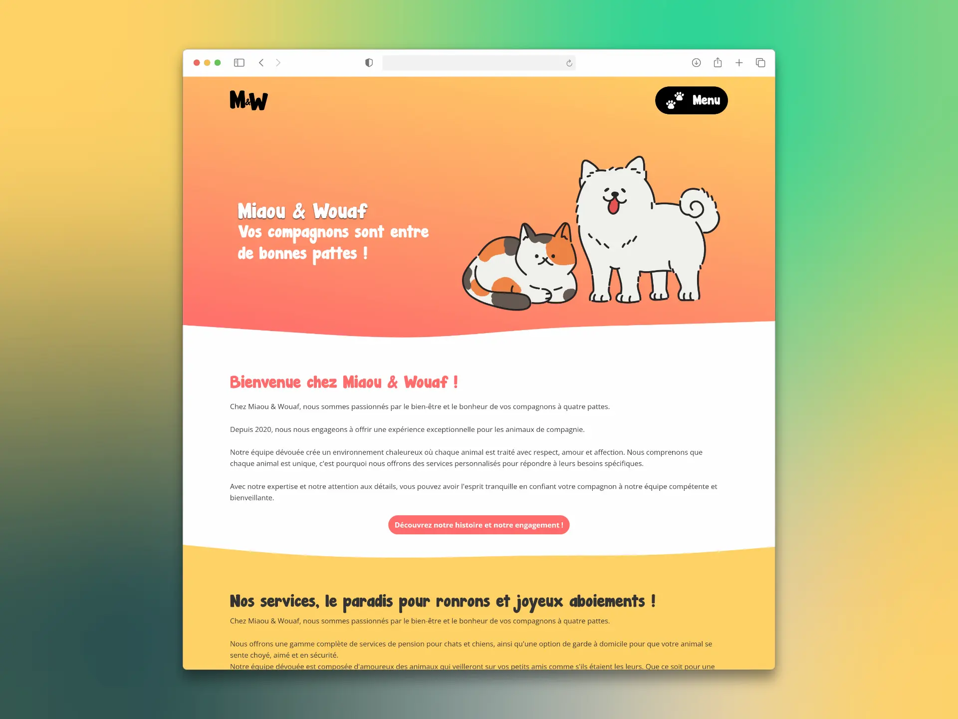 Aperçu du site web de la boutique animalerie Miaou & Wouaf