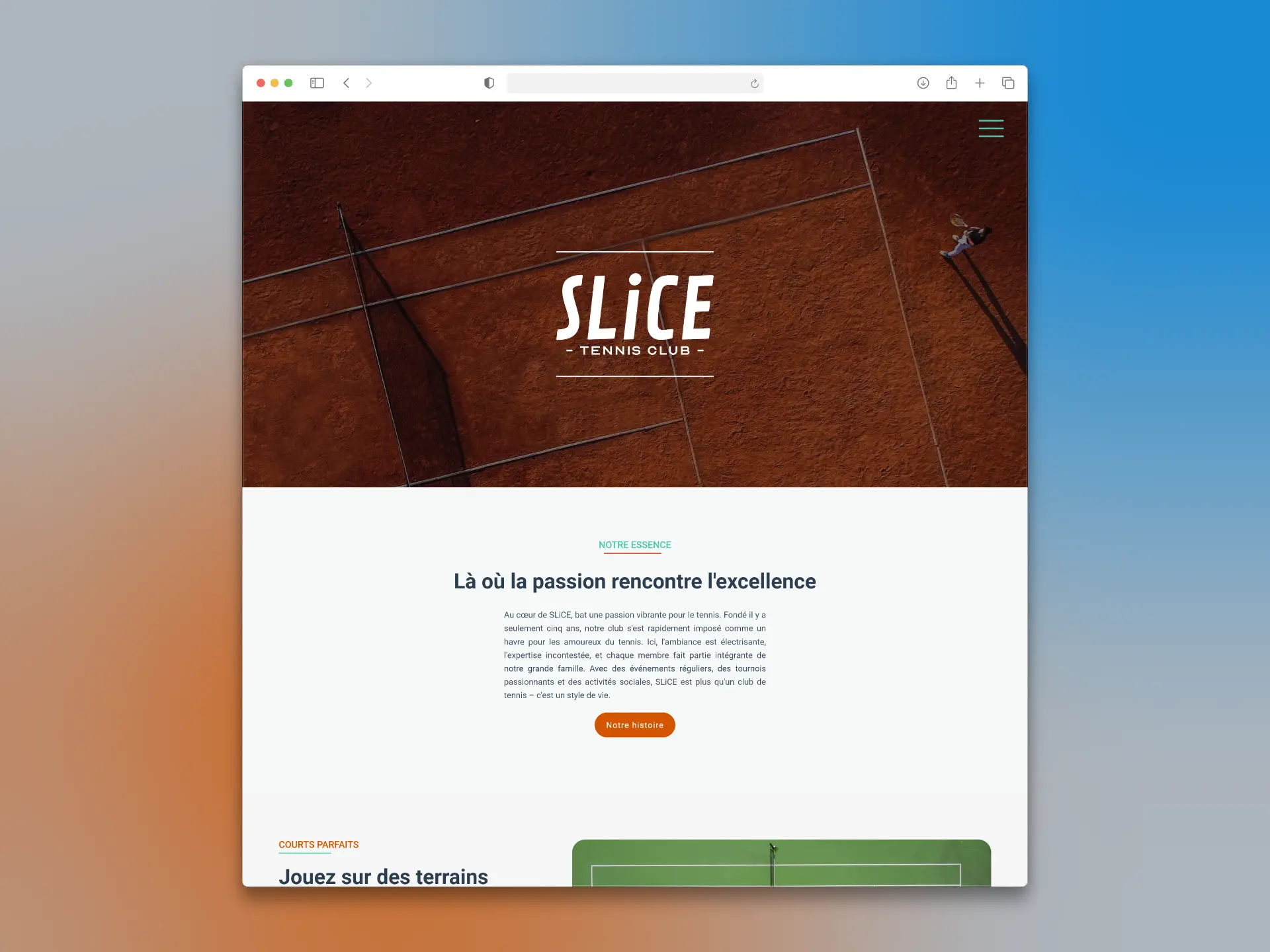 Aperçu du site web du club de tennis Sl!ce